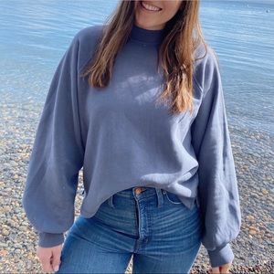 Mock neck puff sleeve blue sweatshirt